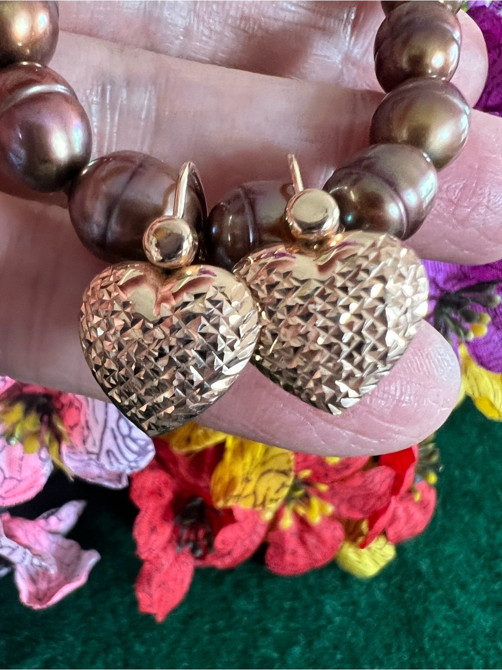 14k Solid Rose Gold Textured Heart Earrings